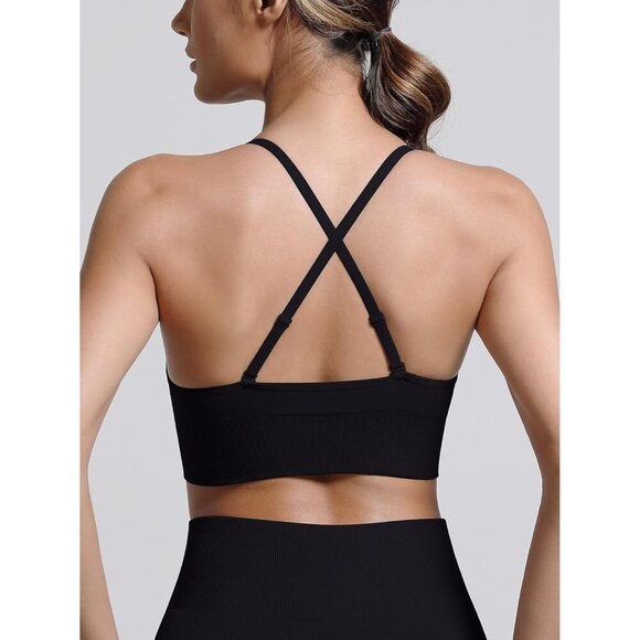 Women's Sports Bra Set Adjustable Spaghetti Straps Padded Yoga Crop Top - Picture 2 of 5